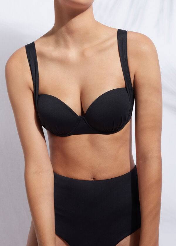 Arriba De Bikini Calzedonia Indonesia Push-Up Bandeau Mujer Negros | MX2416FM