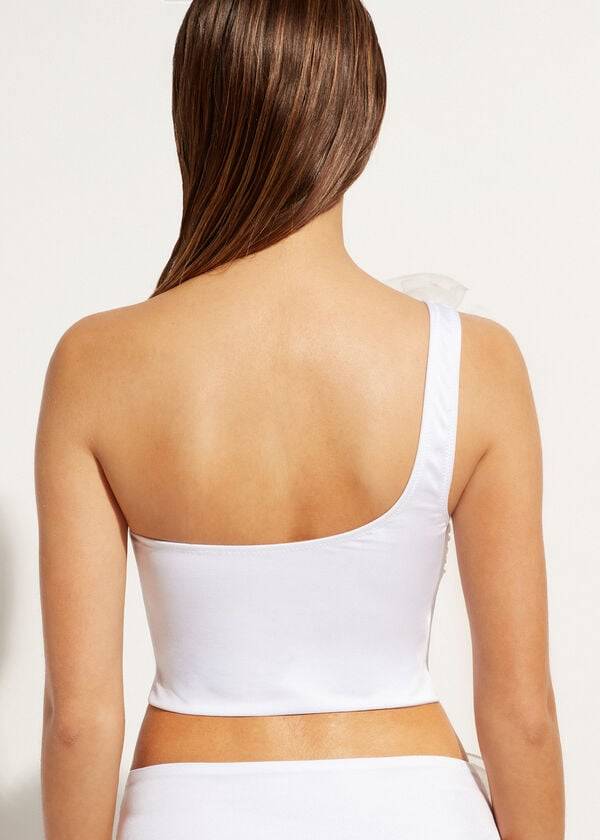 Arriba De Bikini Calzedonia One-Shoulder Bandeau Bora Bora Mujer Blancos | MX2409XF