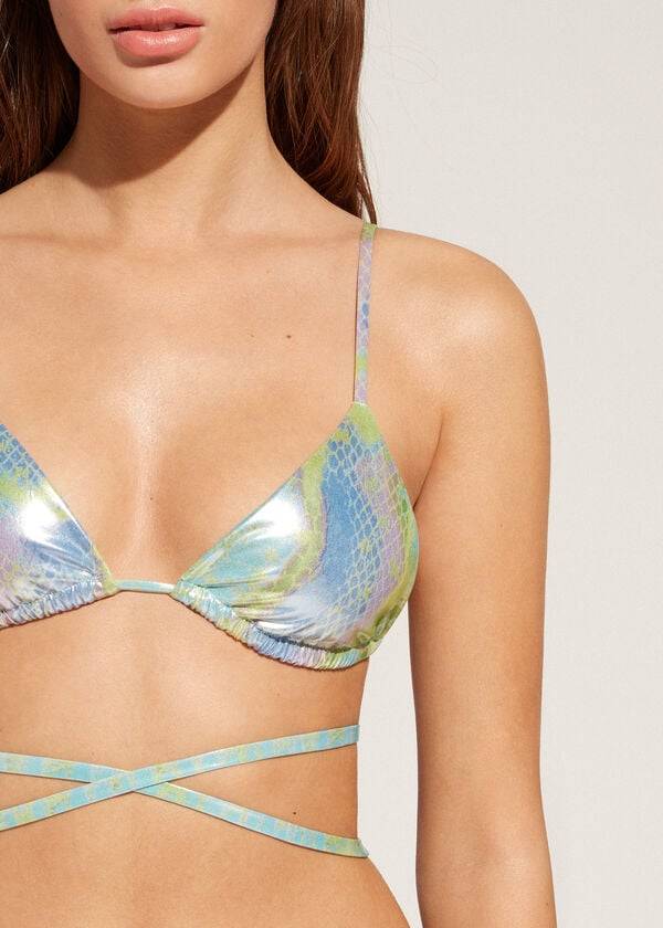 Arriba De Bikini Calzedonia Snake-Pattern Triangle String Las Palmas Mujer Verdes | MX2232NB