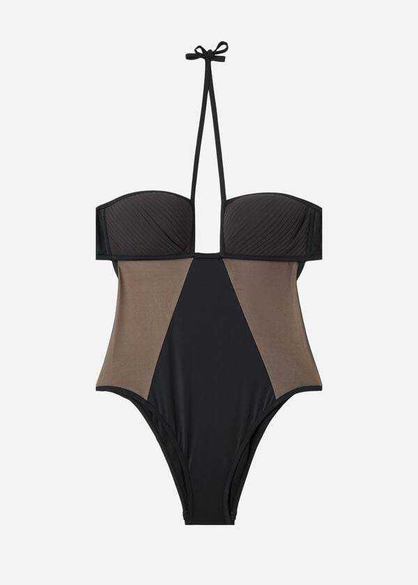 Bañadores Calzedonia One Piece Tulle Insert Tokyo Mujer Negros | MX2020XF