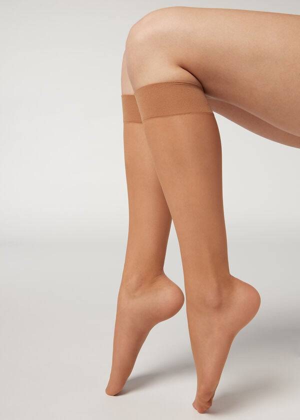 Calcetines Calzedonia 20 Denier Comodidad Cuff Knee-Highs Sheer Sexy Mujer Marrom | MX1887KI