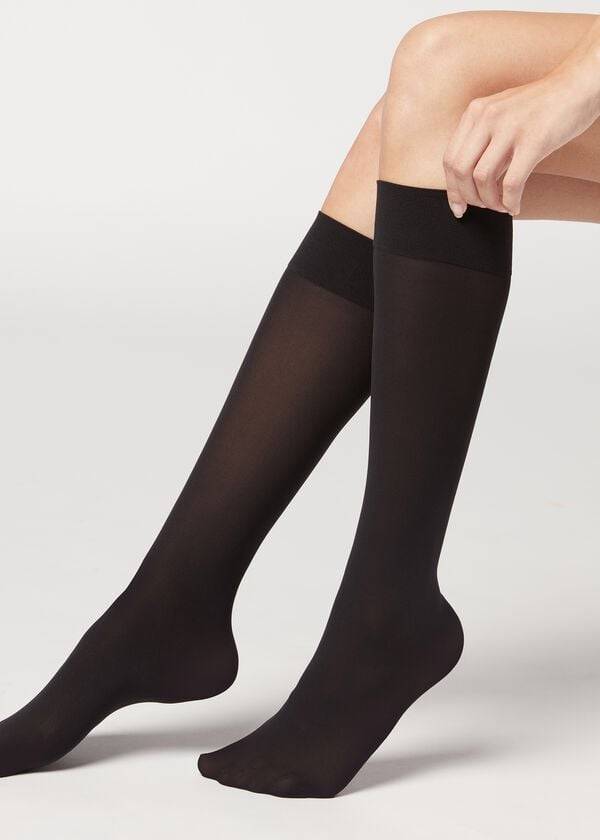 Calcetines Calzedonia 30 Denier Semi Opaque Microfiber Knee-Highs Long Mujer Negros | MX1956OR