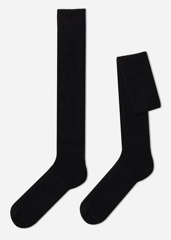 Calcetines Calzedonia Acanalado Lana and Cashmere Long Hombre Negros | MX1413SO