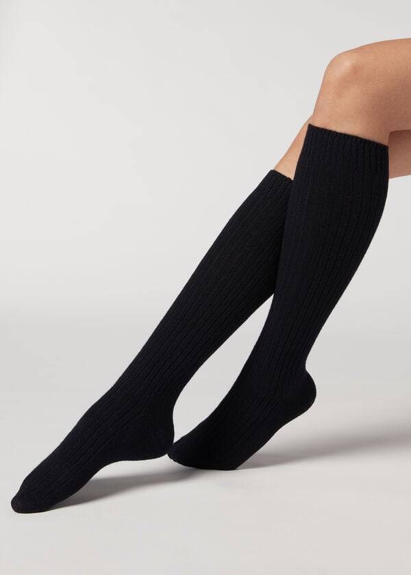 Calcetines Calzedonia Acanalado Long with Lana and Cashmere Mujer Azules | MX1934DN