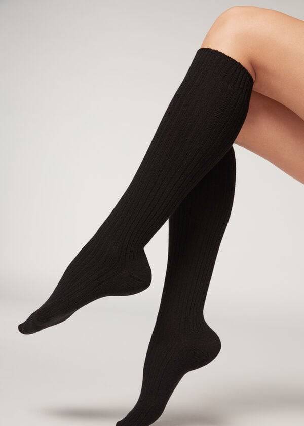 Calcetines Calzedonia Acanalado Long with Lana and Cashmere Mujer Negros | MX1935FM