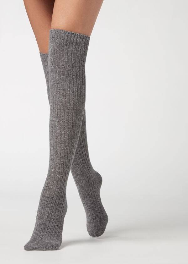 Calcetines Calzedonia Acanalado Long with Lana and Cashmere Mujer Grises | MX1936GL