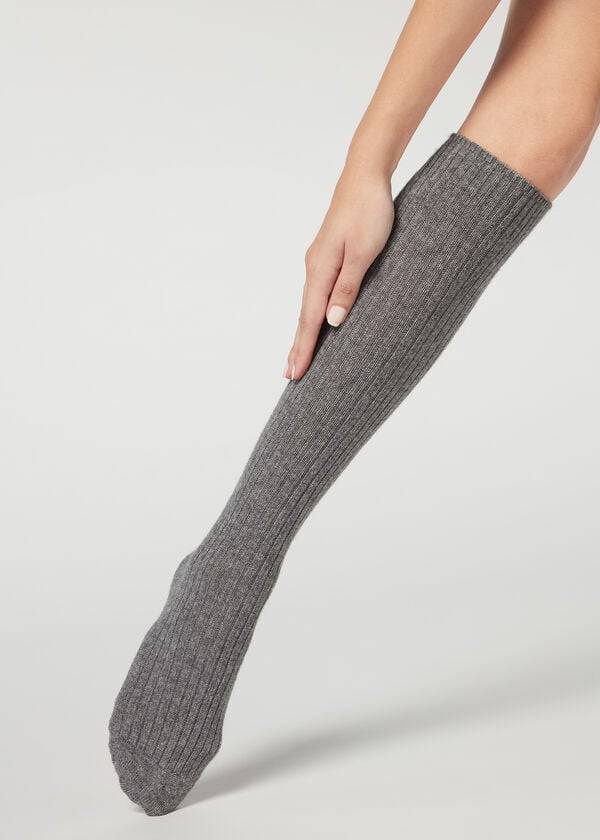 Calcetines Calzedonia Acanalado Long with Lana and Cashmere Mujer Grises | MX1936GL