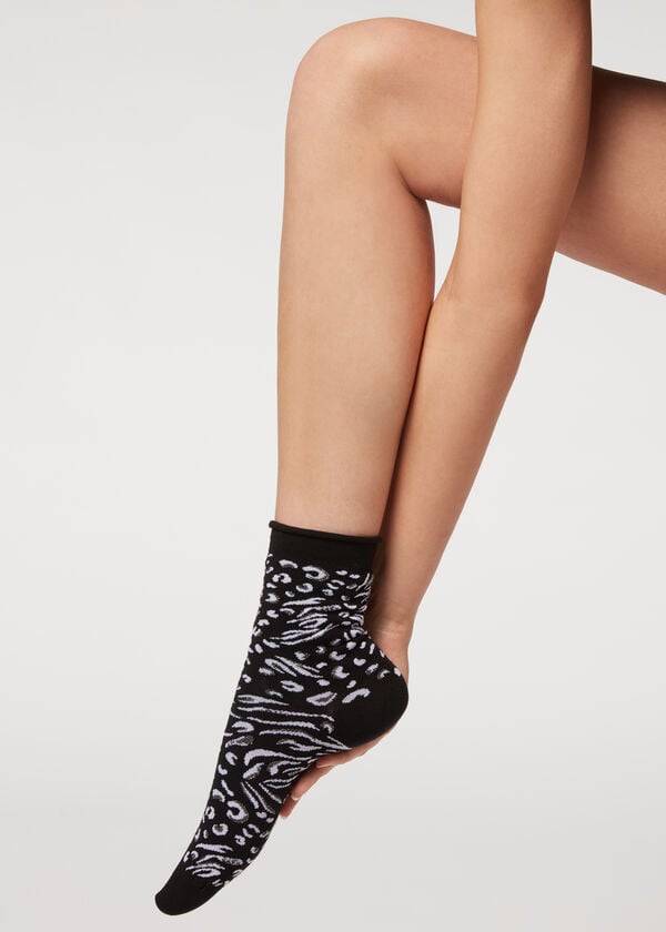 Calcetines Calzedonia Animal Print Corta Mujer Negros | MX1856DN