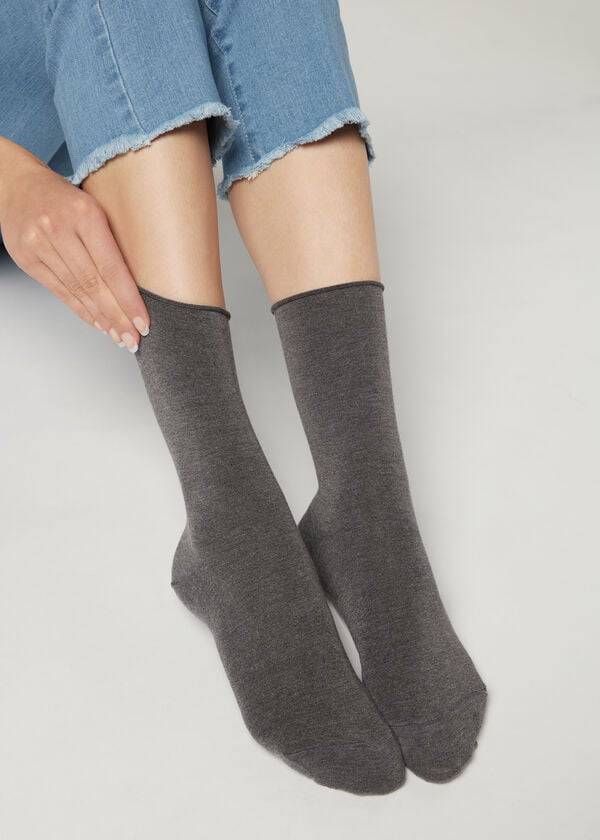 Calcetines Calzedonia Ankle with Cashmere Corta Mujer Grises | MX1845WY