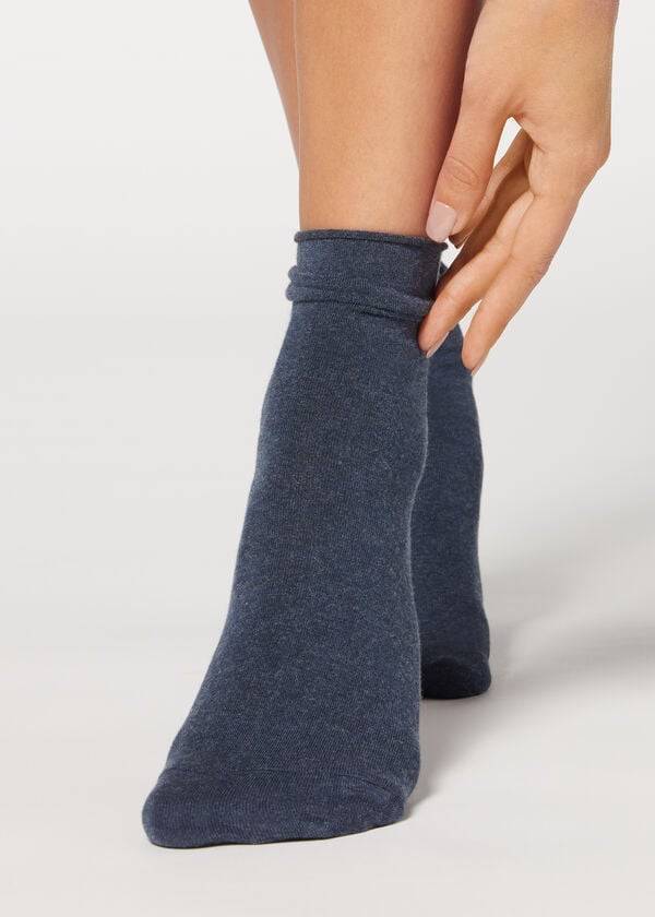 Calcetines Calzedonia Ankle with Cashmere Corta Mujer Azul Marino | MX1850UT