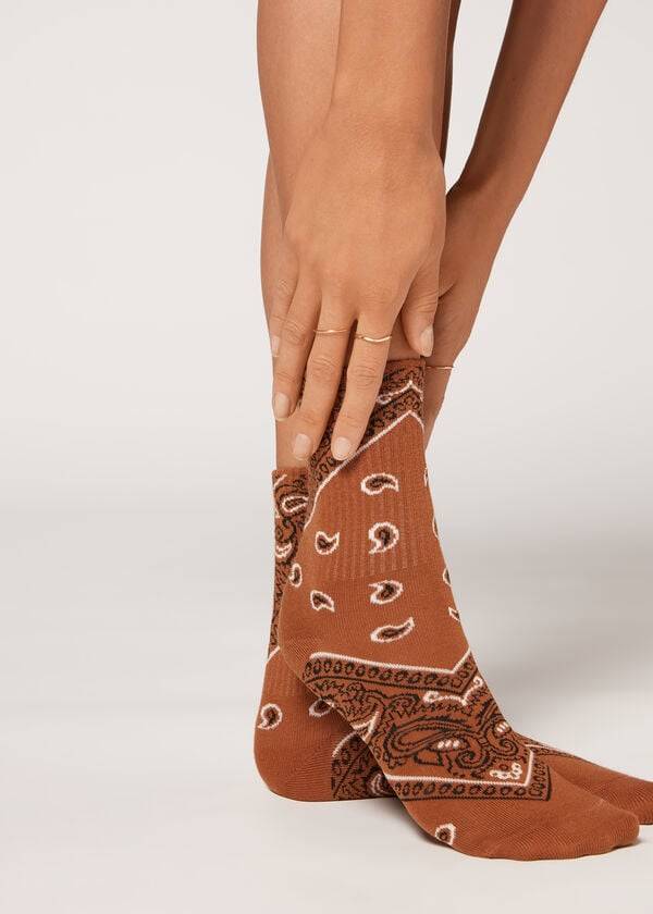 Calcetines Calzedonia Bandana Pattern Corta Mujer Marrom | MX1844QZ