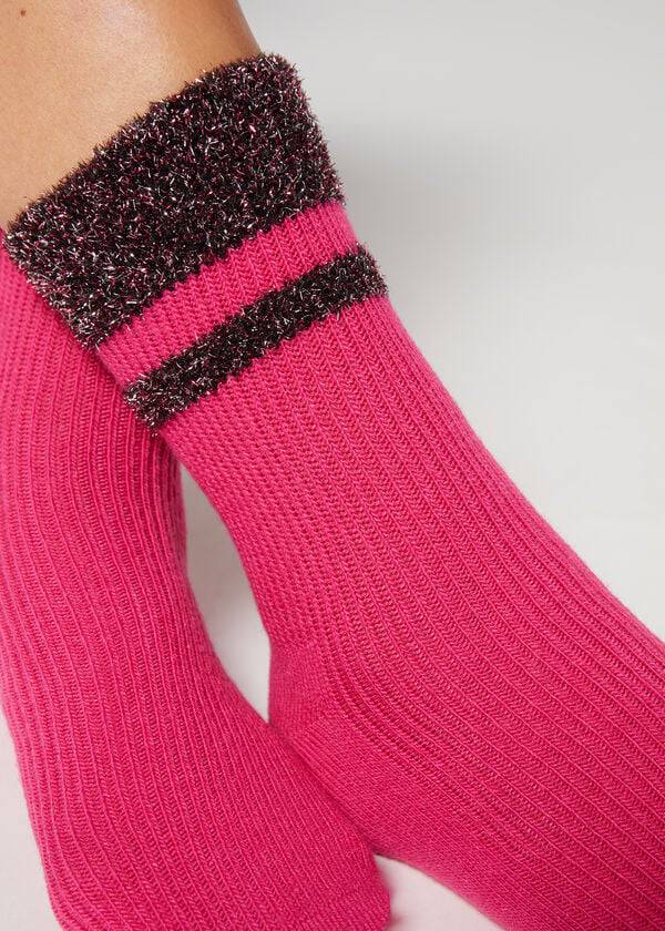 Calcetines Calzedonia Cashmere Corta with Glitter Trim Mujer Rosas | MX1833HK