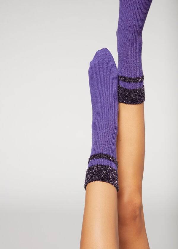 Calcetines Calzedonia Cashmere Corta with Glitter Trim Mujer Morados | MX1834JJ