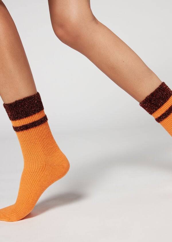 Calcetines Calzedonia Cashmere Corta with Glitter Trim Mujer Naranjas | MX1835KI