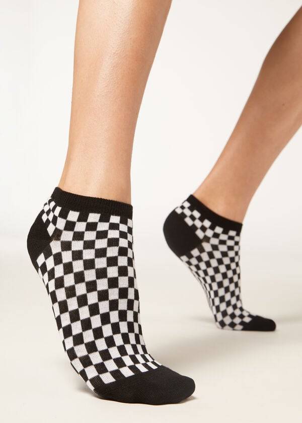 Calcetines Calzedonia Checkered No-Show Mujer Negros | MX1918VD