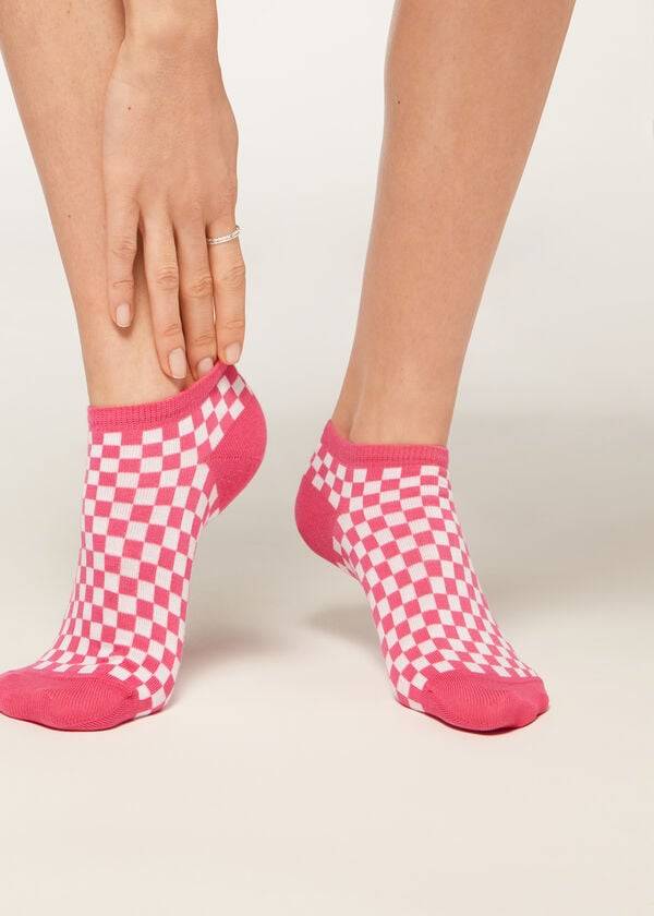 Calcetines Calzedonia Checkered No-Show Mujer Rosas | MX1919BC