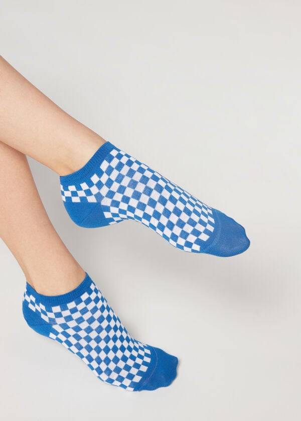 Calcetines Calzedonia Checkered No-Show Mujer Azules | MX1923WY