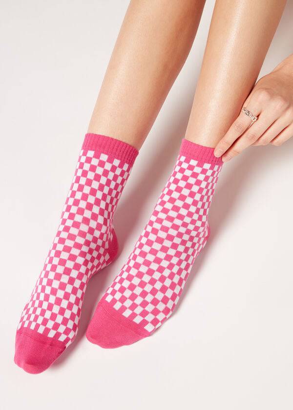 Calcetines Calzedonia Checkered Pattern Corta Mujer Rosas | MX1827PQ