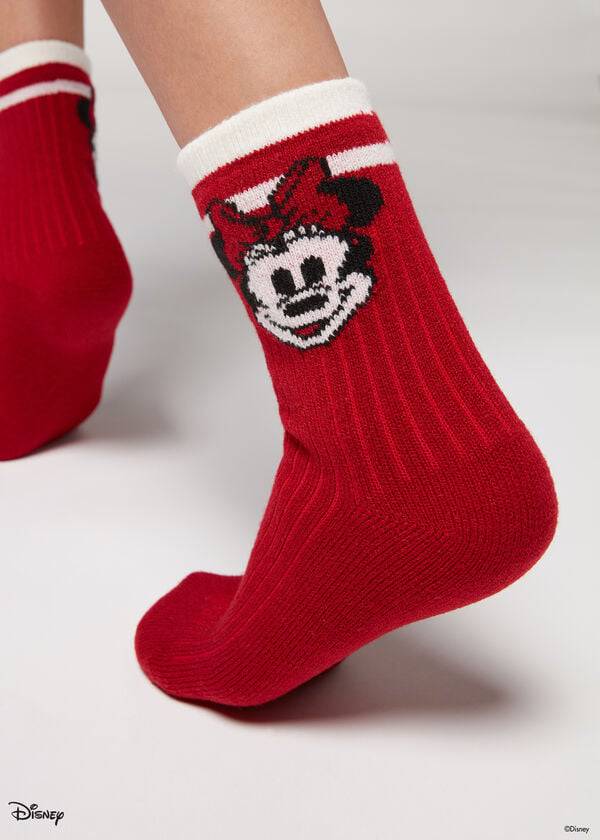 Calcetines Calzedonia Christmas Minnie Disney Soft Corta Mujer Rojos | MX1825IS