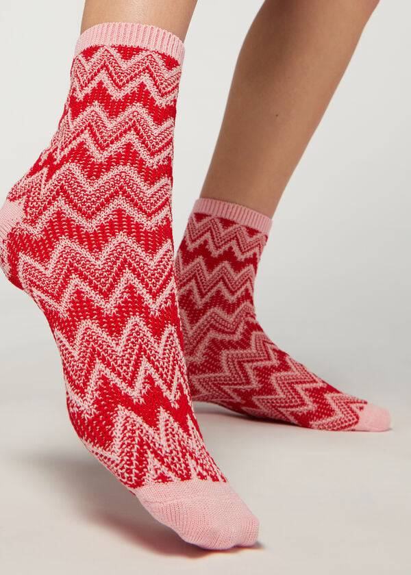 Calcetines Calzedonia Colorful Chevron Motif Corta Mujer Rojos | MX1810LH