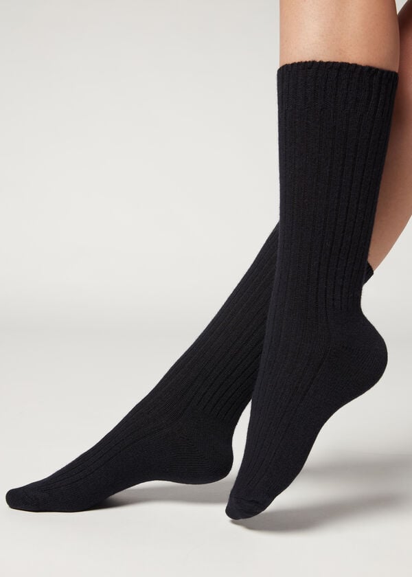 Calcetines Calzedonia Corta Acanalado with Lana and Cashmere Mujer Azules | MX1673SO