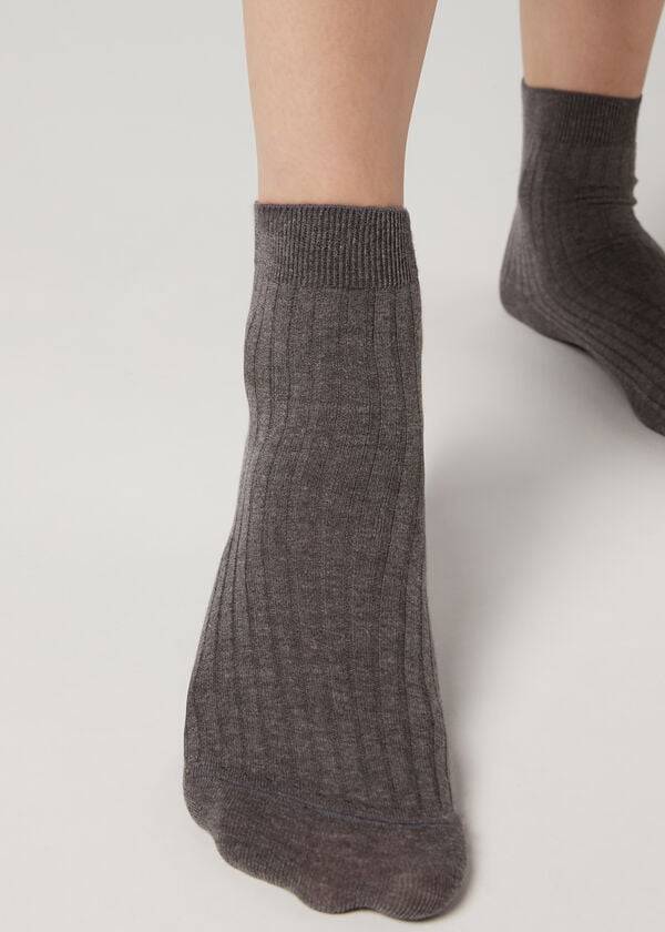 Calcetines Calzedonia Corta Acanalado with Algodon and Cashmere Mujer Cafes | MX1676GL