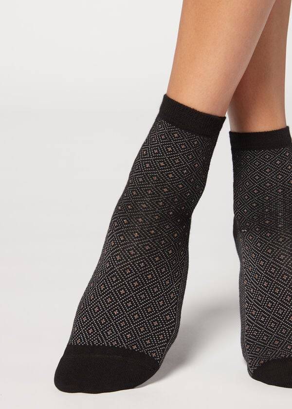 Calcetines Calzedonia Corta Patterned Mujer Negros | MX1682XF