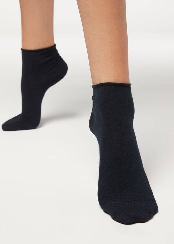 Calcetines Calzedonia Cuffless Corta in Algodon Mujer Azules | MX1801PQ