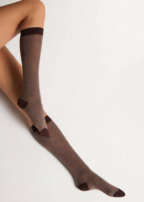 Calcetines Calzedonia Dot-Pattern Long Mujer Marrom | MX1951RW