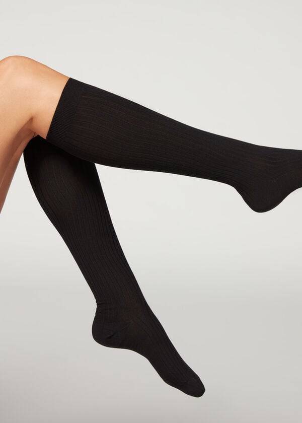 Calcetines Calzedonia Long Acanalado Cashmere Mujer Negros | MX1945BC