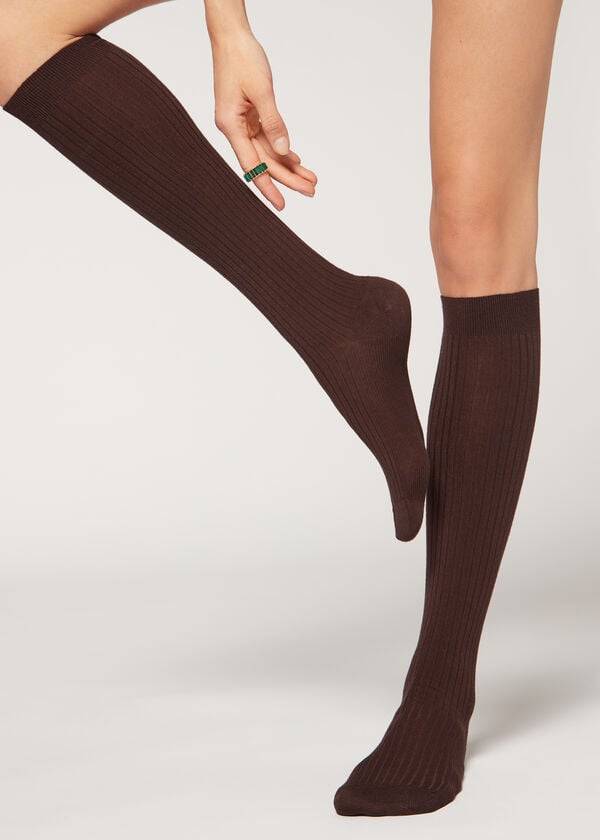 Calcetines Calzedonia Long Acanalado Cashmere Mujer Marrom | MX1946NB