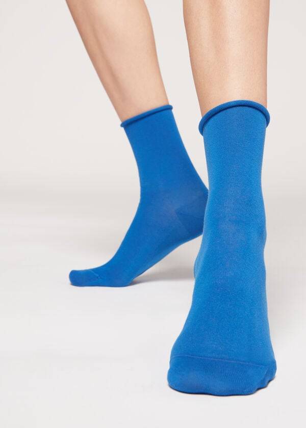 Calcetines Calzedonia Non-Elastic Algodon Ankle Corta Mujer Azules | MX1729HK