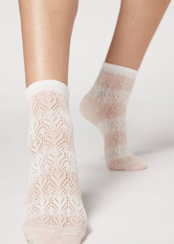 Calcetines Calzedonia Openwork and A Rayas Corta Mujer Beige | MX1726DN