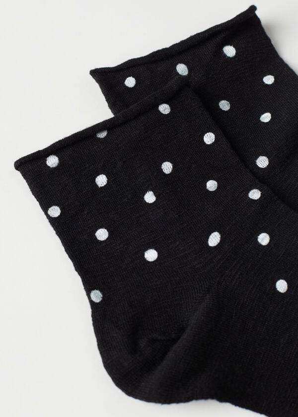 Calcetines Calzedonia Polka Dot Motif Corta with Linen Mujer Negros | MX1724AP