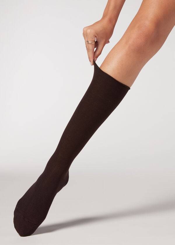 Calcetines Calzedonia Smooth Algodon Mid-Calf Long Mujer Cafes | MX1931PQ