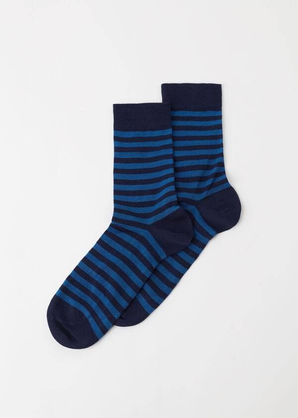 Calcetines Calzedonia Two-Tone A Rayas Crew Hombre Azules | MX1313HK