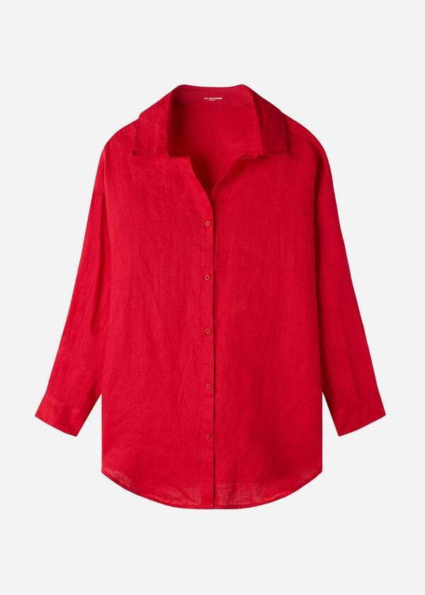 Cubrirlos Calzedonia Linen Shirt Mujer Rojos | MX2096LH