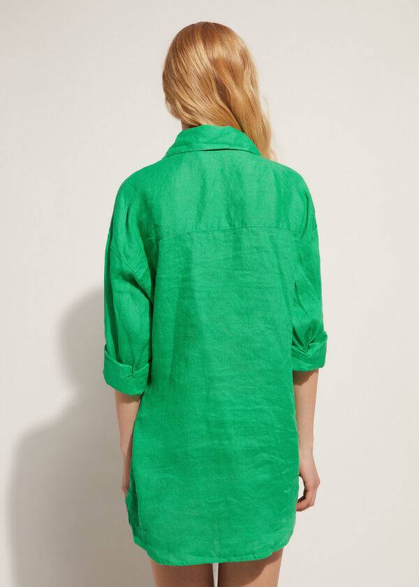 Cubrirlos Calzedonia Linen Shirt Mujer Verdes | MX2103MA