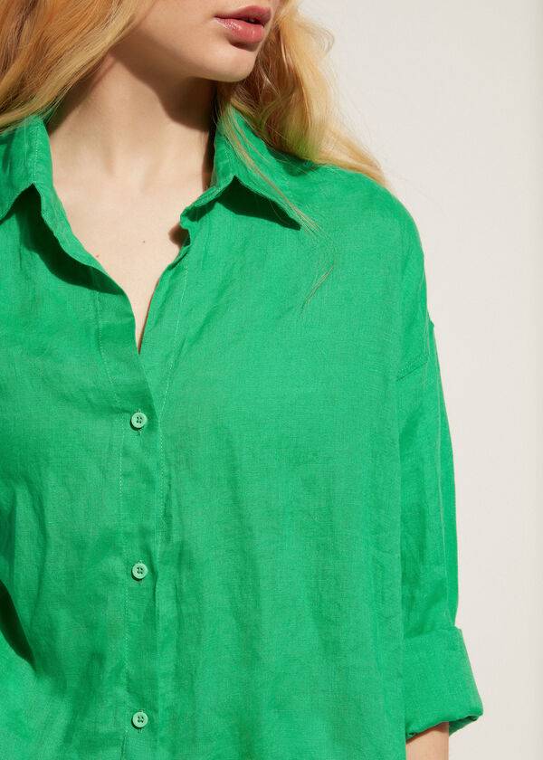 Cubrirlos Calzedonia Linen Shirt Mujer Verdes | MX2103MA