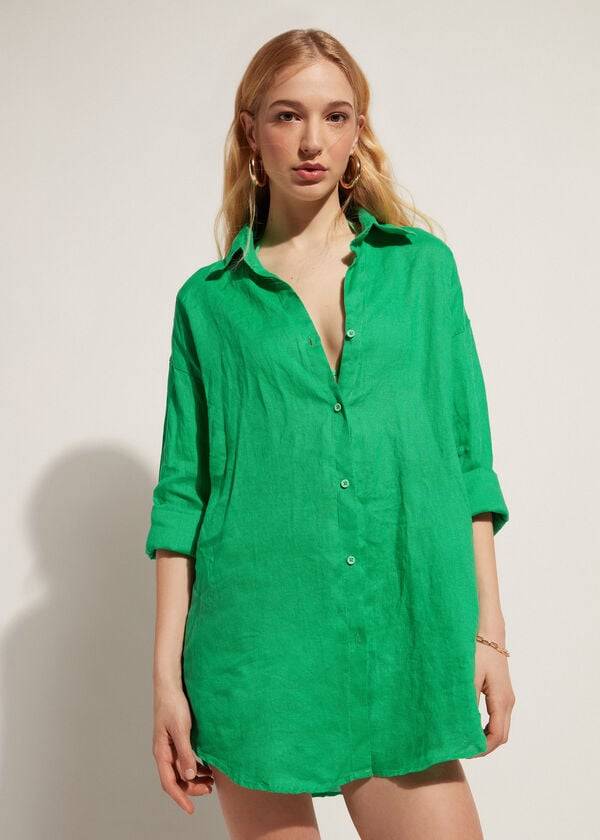 Cubrirlos Calzedonia Linen Shirt Mujer Verdes | MX2103MA