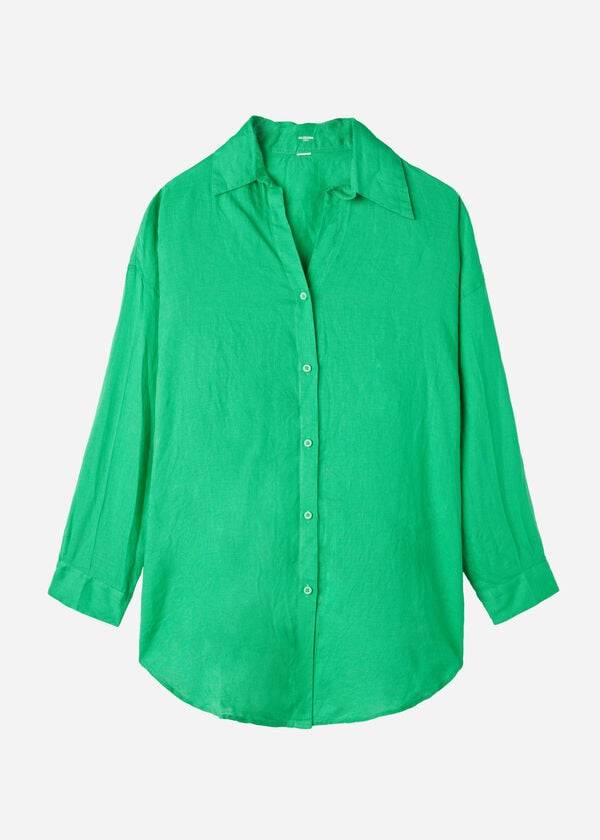 Cubrirlos Calzedonia Linen Shirt Mujer Verdes | MX2103MA