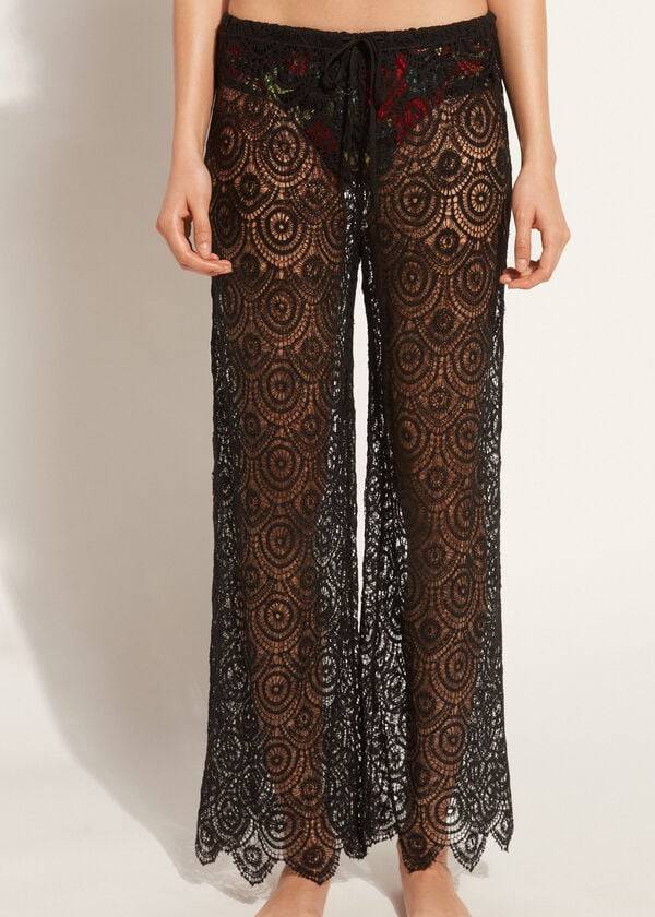 Cubrirlos Calzedonia Long Crochet Pants Mujer Negros | MX2058UT