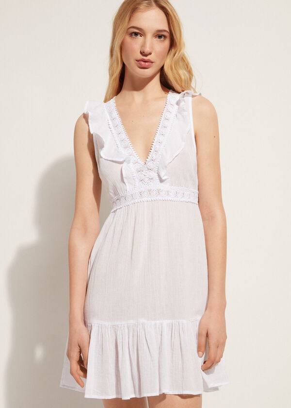 Cubrirlos Calzedonia Mini Vestido with Ruffle and Passementerie Mujer Blancos | MX2084UT