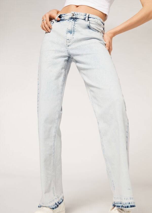 Jeans Calzedonia Anchos-Leg Frayed Mujer Azules | MX1573HK