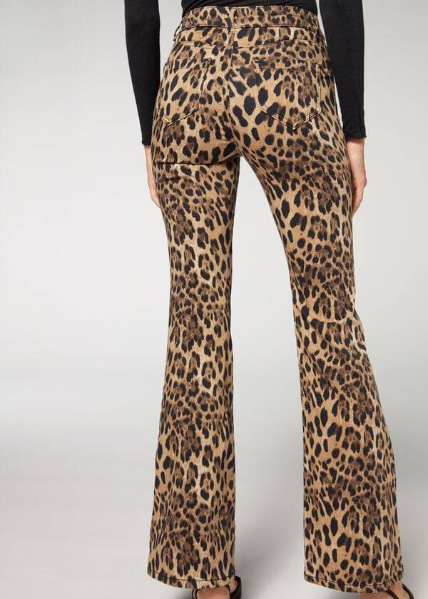 Jeans Calzedonia Animal Print Flared Mujer Marrom | MX1630XF