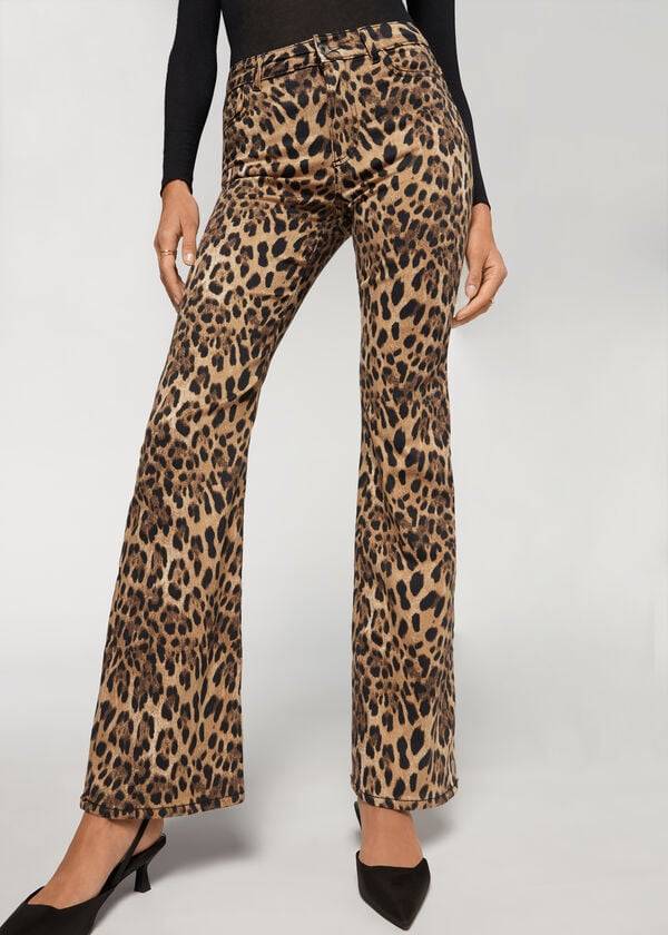 Jeans Calzedonia Animal Print Flared Mujer Marrom | MX1630XF