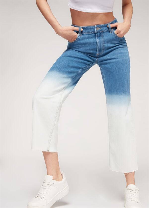 Jeans Calzedonia Cropped Directo-Leg Mujer Azules Blancos | MX1625HK