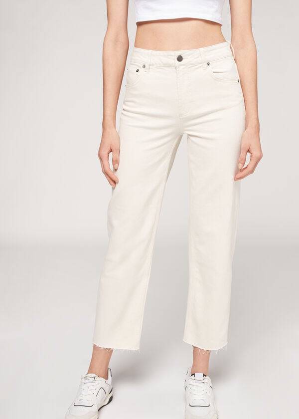 Jeans Calzedonia Cropped Directo-Leg Mujer Blancos | MX1626JJ