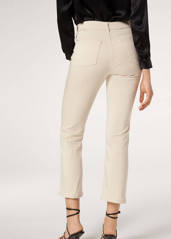 Jeans Calzedonia Eco Light Flared Cropped Denim Mujer Marrom Beige | MX1619PQ