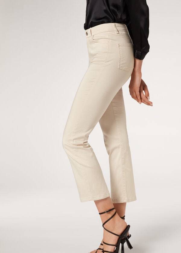 Jeans Calzedonia Eco Light Flared Cropped Denim Mujer Marrom Beige | MX1619PQ